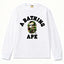 BAPE Style Collegiate Arc Logo & Camo Ape Head Long-Sleeve Tee - White/Green