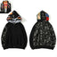 BAPE Style Colorblock Shark Full-Zip Hoodie - Black/Grey Camo