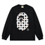 BAPE Style All-Over Cartoon Print Ape Head Long-Sleeve Tee - Black