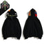 BAPE Style Solid Black Shark Full-Zip Hoodie - Green Camo Interior
