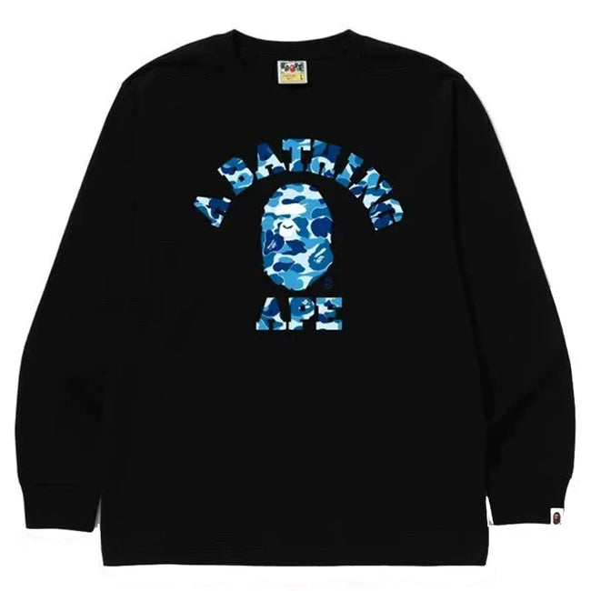 BAPE Style Arch Logo Camo Ape Head Long-Sleeve Tee - Black/Blue Hover Image