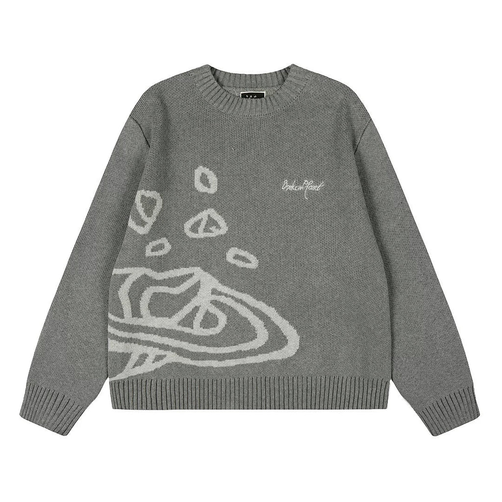 Broken Planet Planet Star Jacquard Crewneck Knit Sweater - Grey