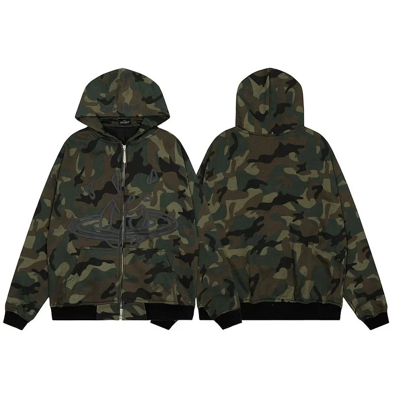 Broken Planet Camo Cracked Planet Cropped Zip Up Hoodie