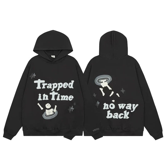 Broken Planet Trapped in Time Black Skull UFO Hoodie Hover Image
