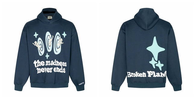 Broken Planet The Madness Never Ends Navy Oversized Graphic Hoodie Hover Image