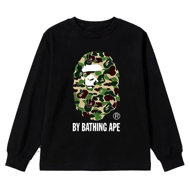 BAPE Style "BY BATHING APE" Camo Ape Head Long-Sleeve Tee - Black/Green Hover Image