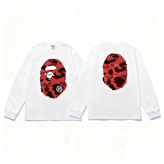 BAPE Style Big Camo Ape Head Long-Sleeve Tee - White/Red Hover Image