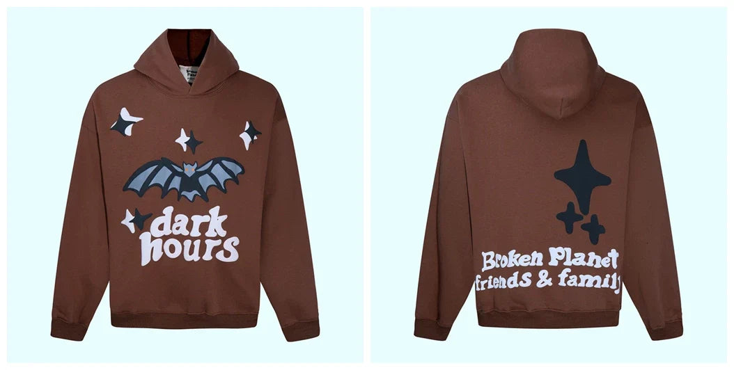 Broken Planet Dark Hours Brown Oversized Graphic Hoodie