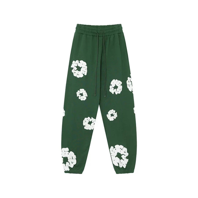 Denim Tears Cotton Wreath Graphic Sweatpants - Forest Green / Relaxed Streetwear Fit Hover Image