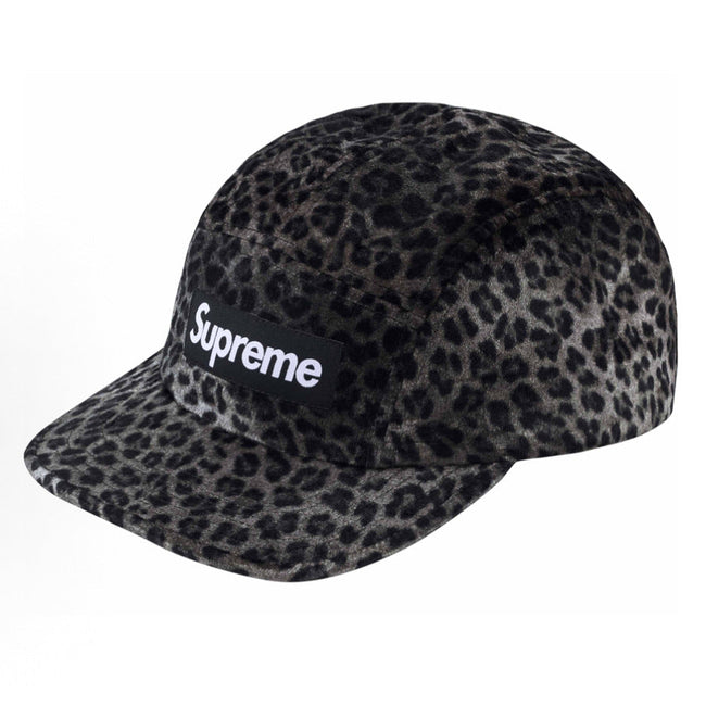 Supreme Grey Leopard Print Velvet Box Logo 5-Panel Camp Cap Hover Image