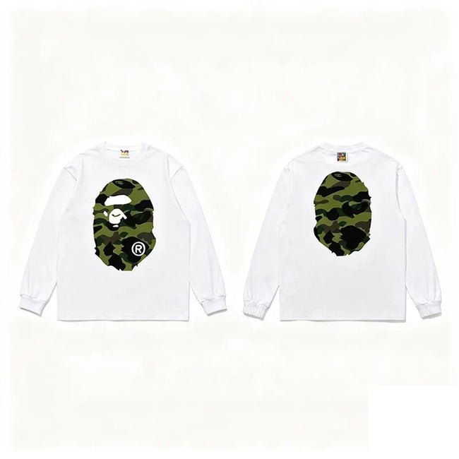BAPE Style Big Camo Ape Head Long-Sleeve Tee - White/Green Hover Image