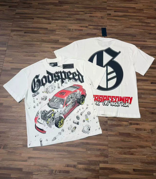 Godspeed Vintage Washed Automotive Blueprint T-Shirt Hover Image