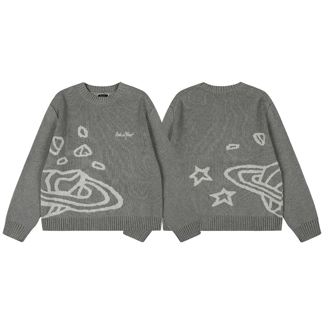 Broken Planet Planet Star Jacquard Crewneck Knit Sweater - Grey