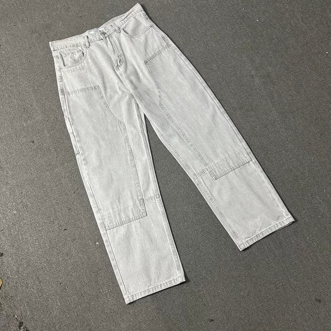 Broken Planet Washed Double Knee Wide Leg Jeans - Light Grey Main Image