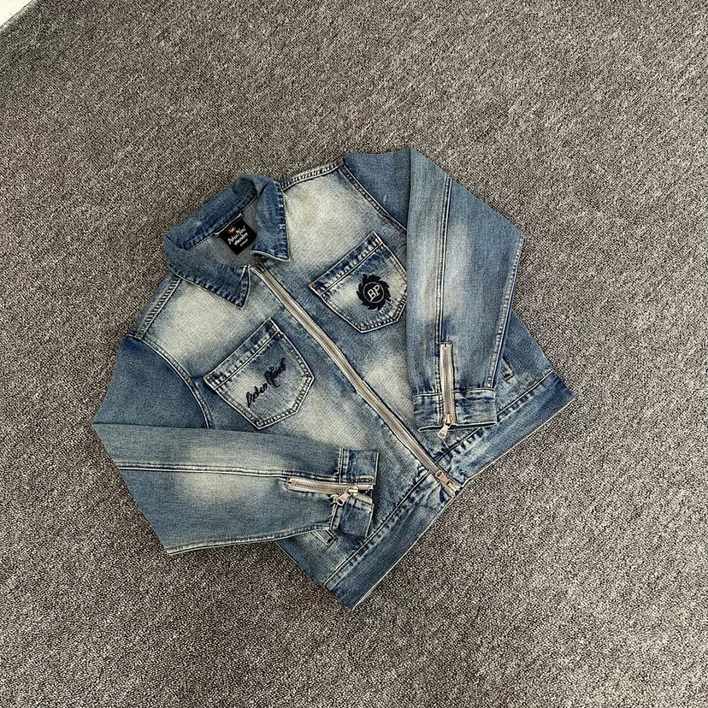 Broken Planet Flame BP Logo Washed Zip Denim Jacket