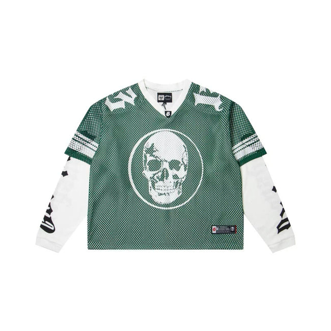 "Godspeed" Layered Mesh Skull Long Sleeve Jersey (Green/White) Hover Image
