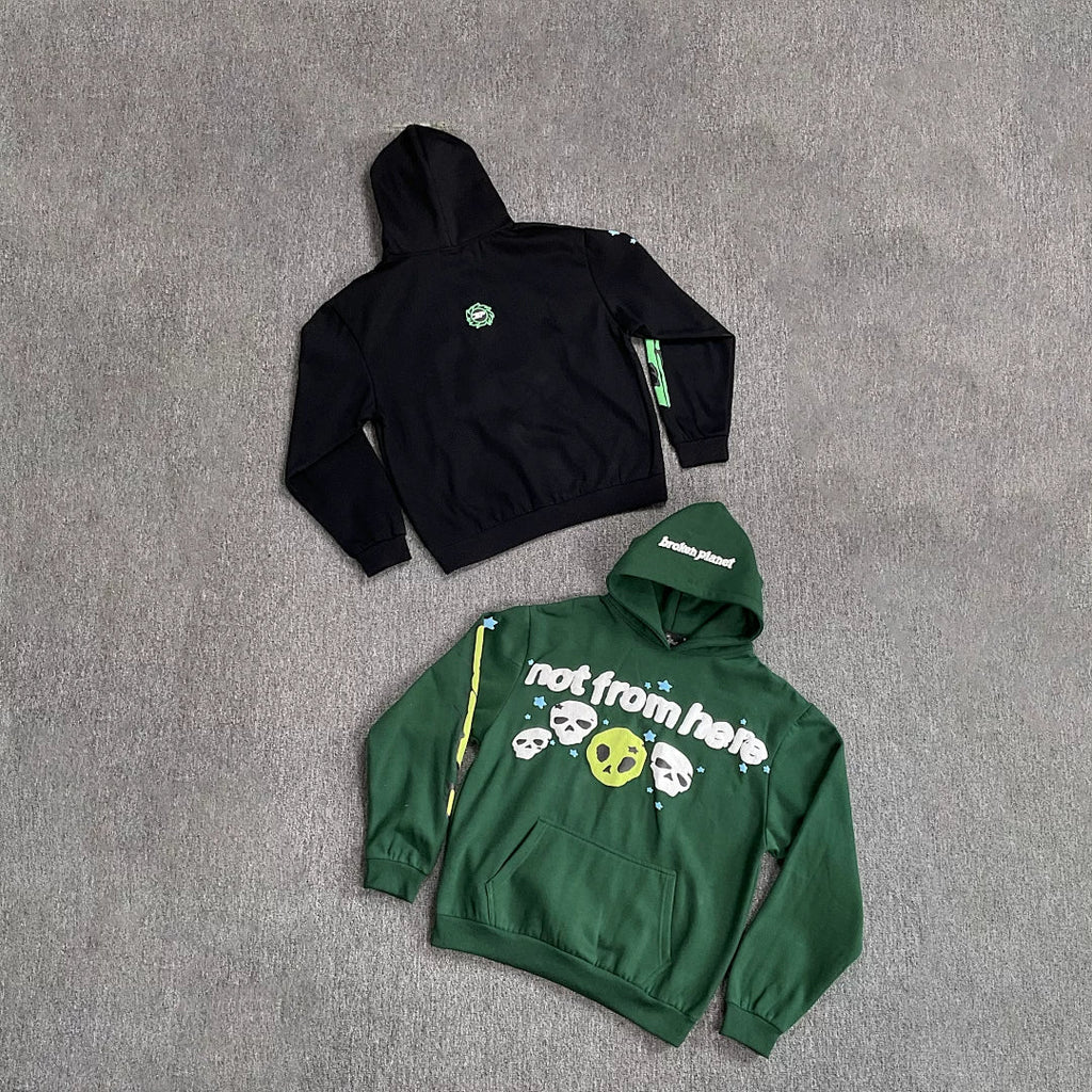 Broken Planet Not From Here Alien Skull Hoodie‑3 Colors