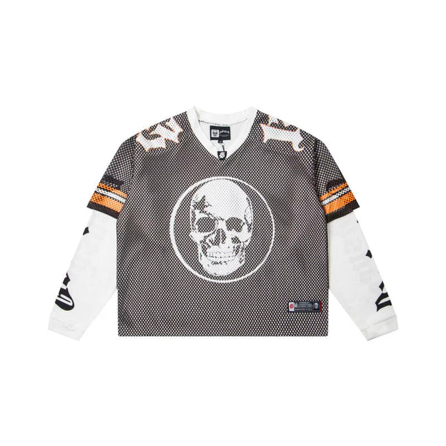 "Godspeed" Layered Mesh Skull Long Sleeve Jersey (Grey/White/Orange) Hover Image