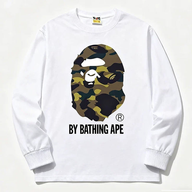 BAPE Style "BY BATHING APE" Camo Ape Head Long-Sleeve Tee - White/Yellow Hover Image