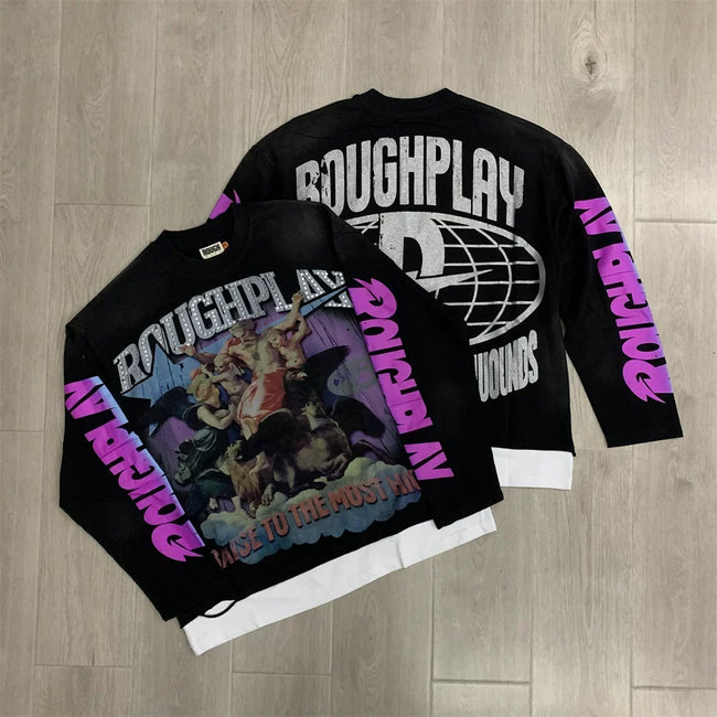 Roughplay Classical Art & Magenta Graphic Heavyweight Long-Sleeve Tee - Black/Magenta Hover Image
