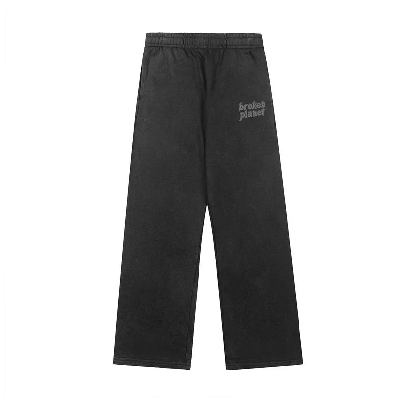 Broken Planet Minimal Embroidery Washed Black Matching Tracksuit Set