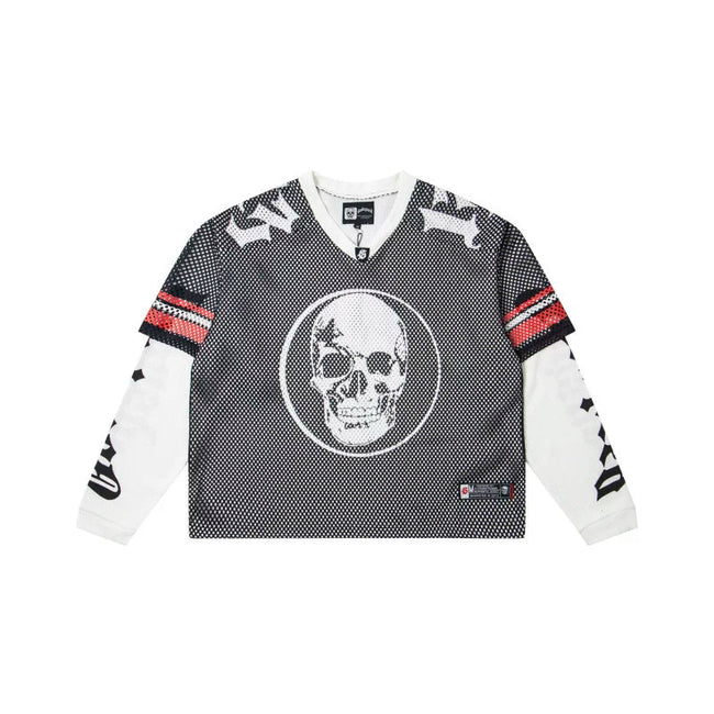 "Godspeed" Layered Mesh Skull Long Sleeve Jersey (Black/White/Red) Hover Image