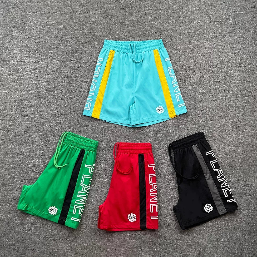 Broken Planet Side Letter Print Color‑Block Sport Shorts (4 Colors)