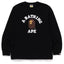 BAPE Style Collegiate Arc Logo & Ape Head Long-Sleeve Tee - Black