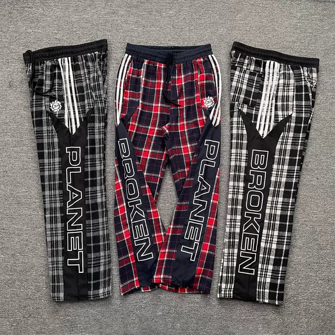 Broken Planet Side Stripe Plaid Wide Leg Pants‑3 Colors