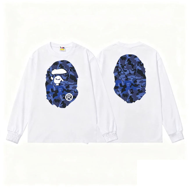 BAPE Style Big Camo Ape Head Long-Sleeve Tee - White/Blue Hover Image