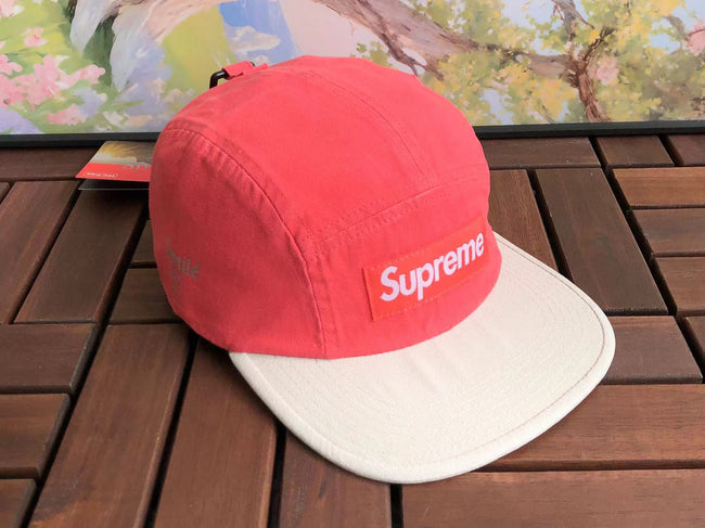 Supreme Red and Off-White Two-Tone Canvas Box Logo 5-Panel Camp Cap Hover Image