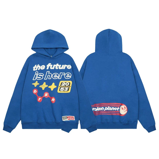 Broken Planet The Future Is Here Blue Oversized Graphic Hoodie Hover Image