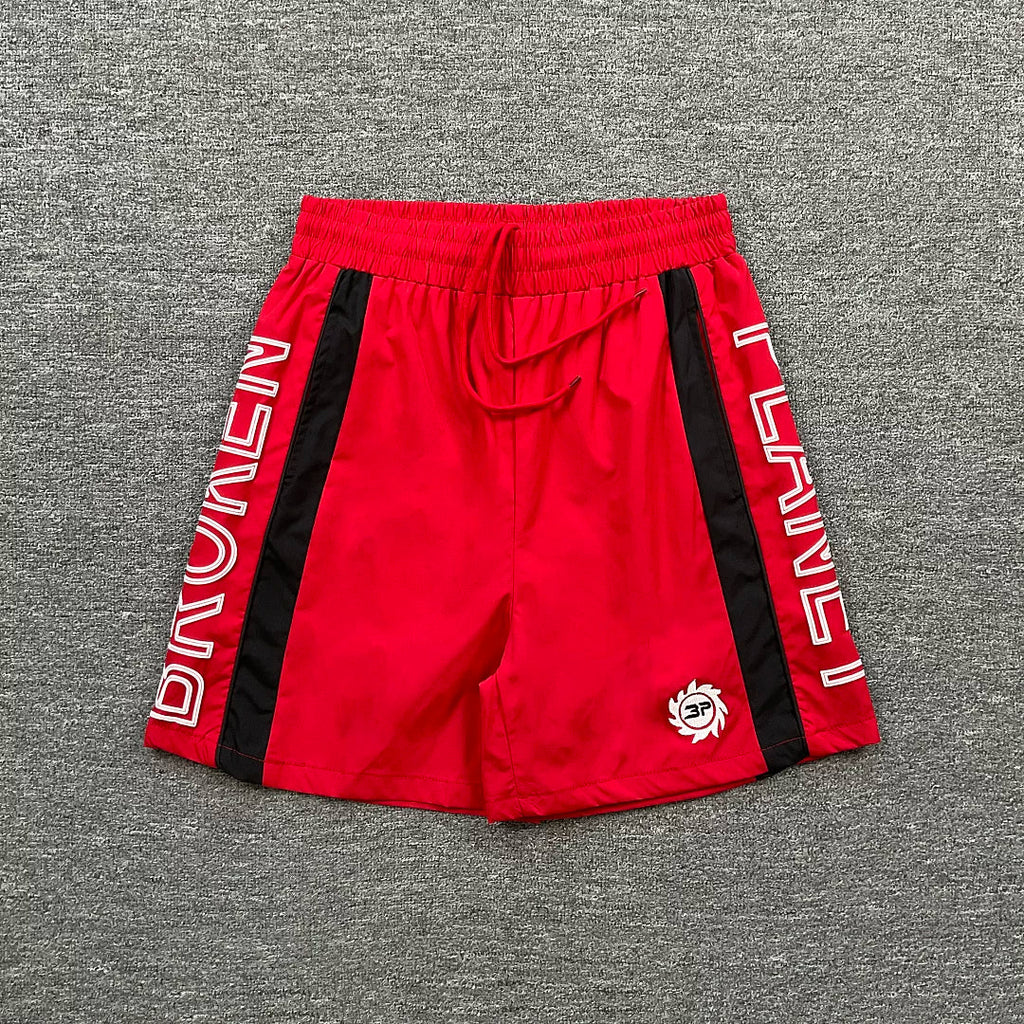 Broken Planet Side Letter Print Color‑Block Sport Shorts (4 Colors)