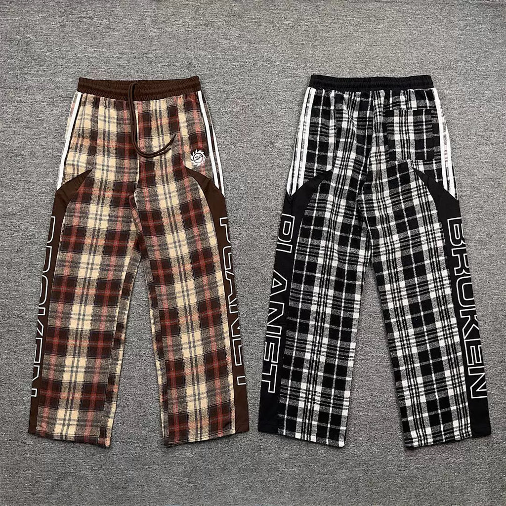 Broken Planet Side Stripe Plaid Wide Leg Pants‑3 Colors