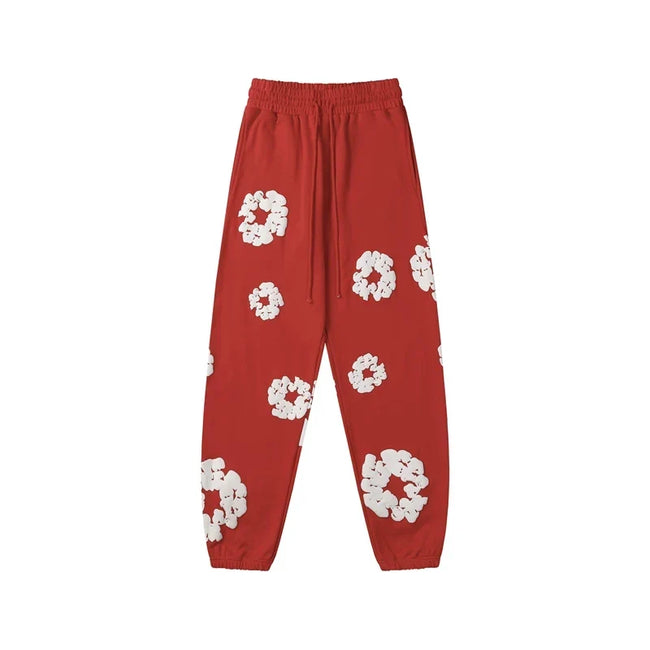 Denim Tears Cotton Wreath Graphic Sweatpants - Red / Relaxed Streetwear Fit Hover Image