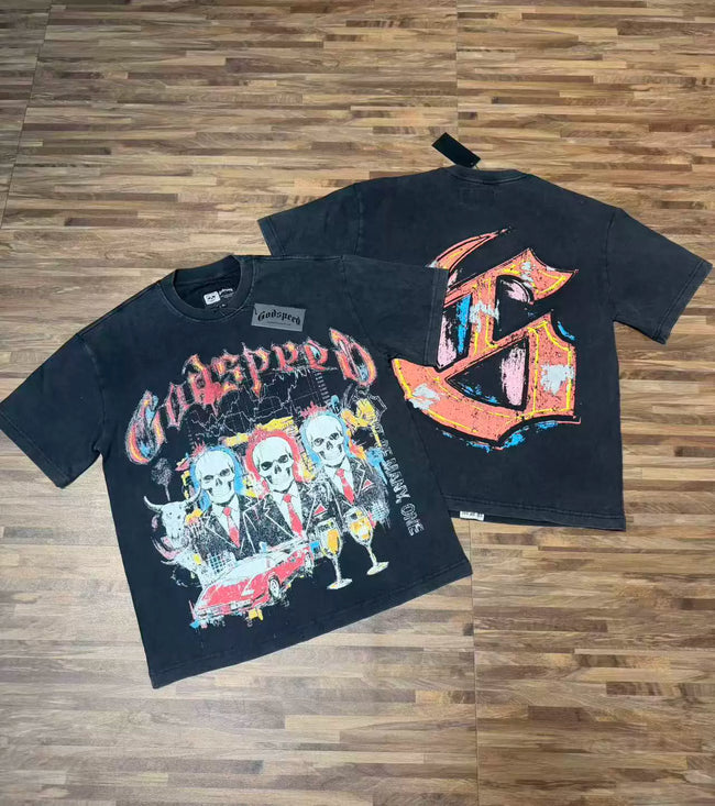 Godspeed Retro Gangster Graphic T-Shirt – Black Hover Image