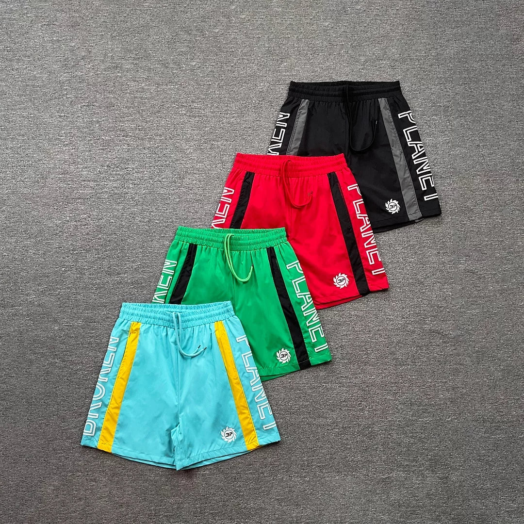 Broken Planet Side Letter Print Color‑Block Sport Shorts (4 Colors)
