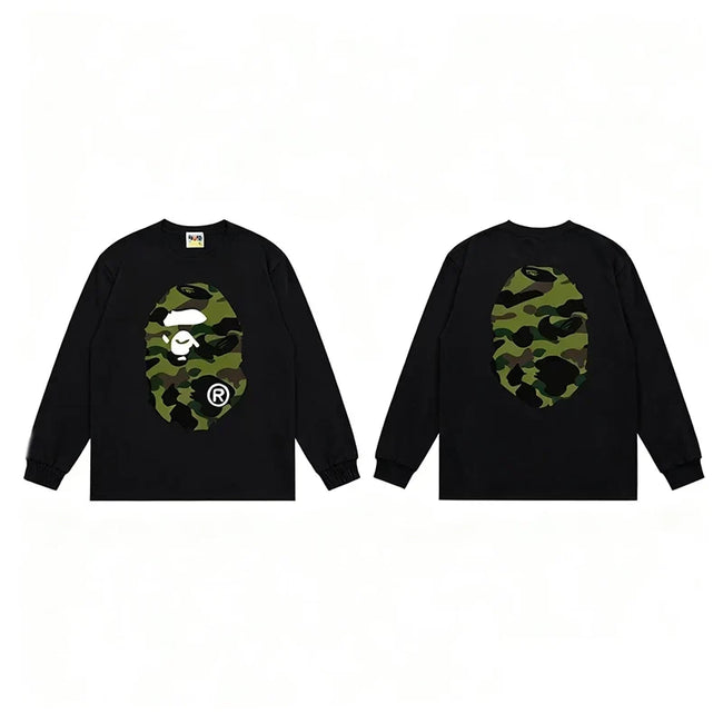 BAPE Style Big Camo Ape Head Long-Sleeve Tee - Black/Green Hover Image