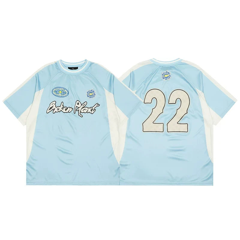 Broken Planet Light Blue Retro Football Jersey T-Shirt