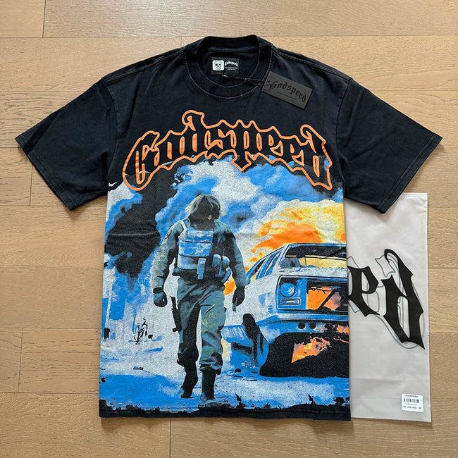 Godspeed Tactical Soldier Explosion Graphic Tee Cotton Acid Washed Shirt Hover Image