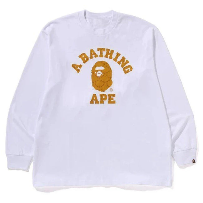 BAPE Style Arch Logo Plaid Camo Ape Head Long-Sleeve Tee - White/Yellow Hover Image