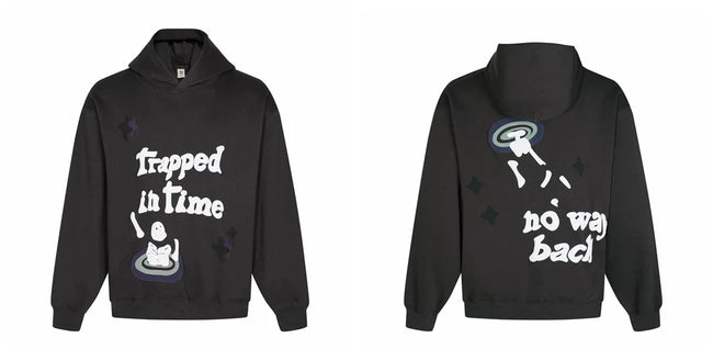Broken Planet Trapped In Time Black Oversized Graphic Hoodie Hover Image