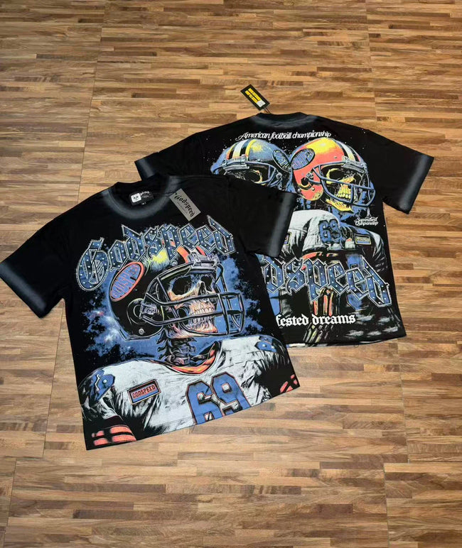 Godspeed Vintage Football Graphic T-Shirt – Black Hover Image
