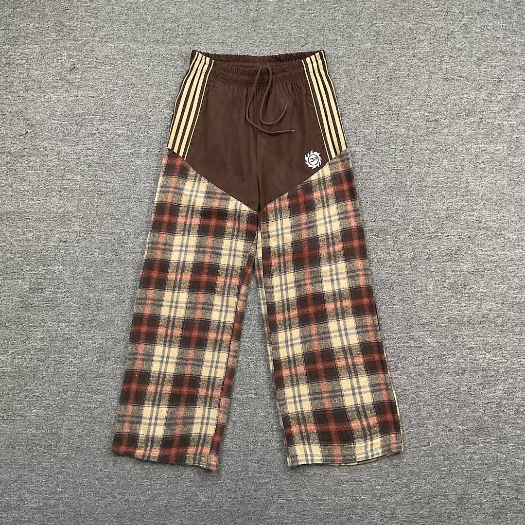 Broken Planet Plaid Patchwork Wide Leg Pants‑2 Colors