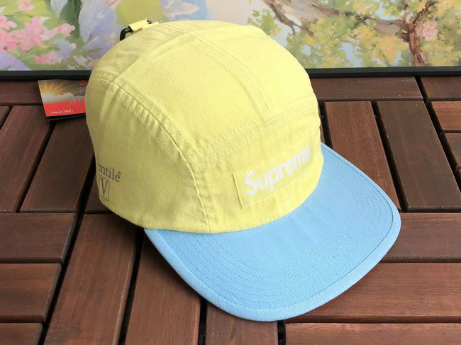 Supreme Yellow and Light Blue Two-Tone Canvas Box Logo 5-Panel Camp Cap Hover Image