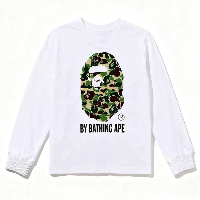 BAPE Style "BY BATHING APE" Camo Ape Head Long-Sleeve Tee - White/Green Hover Image