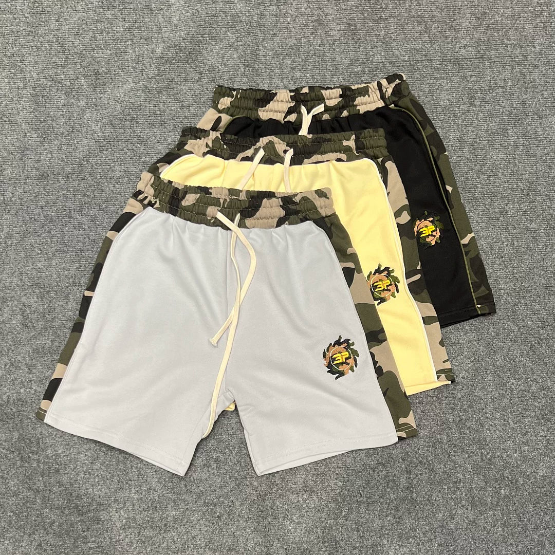 Broken Planet Camo Trim Embroidered Sweat Shorts‑3 Colors