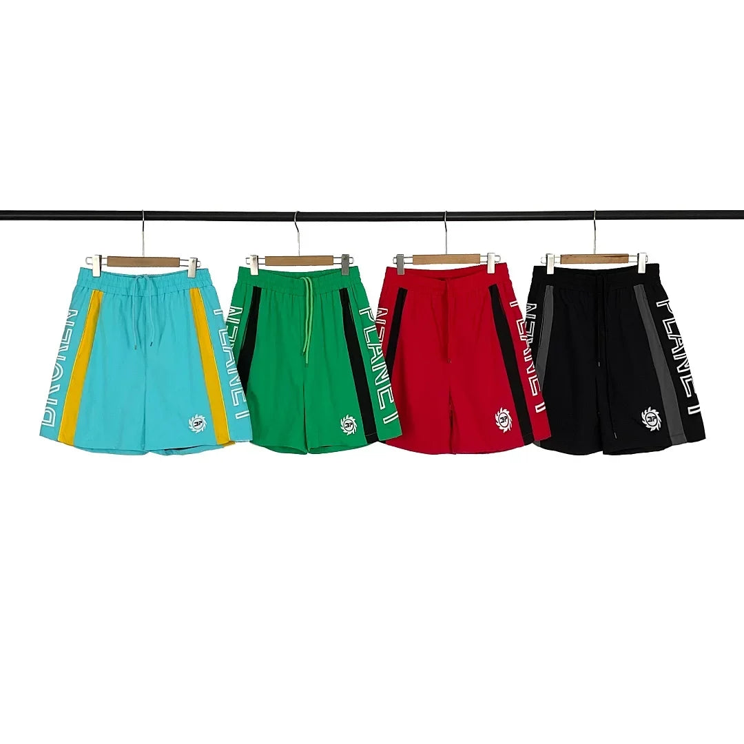 Broken Planet Side Letter Print Color‑Block Sport Shorts (4 Colors)