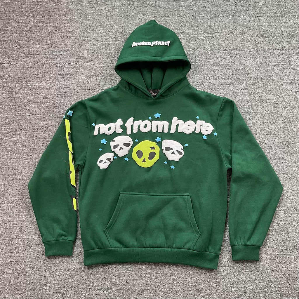 Broken Planet Not From Here Alien Skull Hoodie‑3 Colors