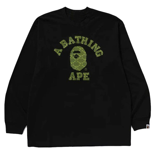 BAPE Style Arch Logo Plaid Camo Ape Head Long-Sleeve Tee - Black/Dark Green Hover Image